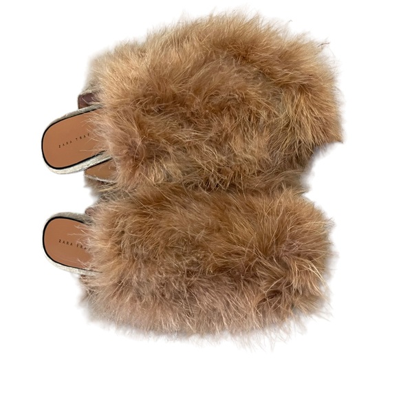 Zara Trafaluc Feathered Fuzzy Slip On Mules Size 40 - Picture 6 of 9